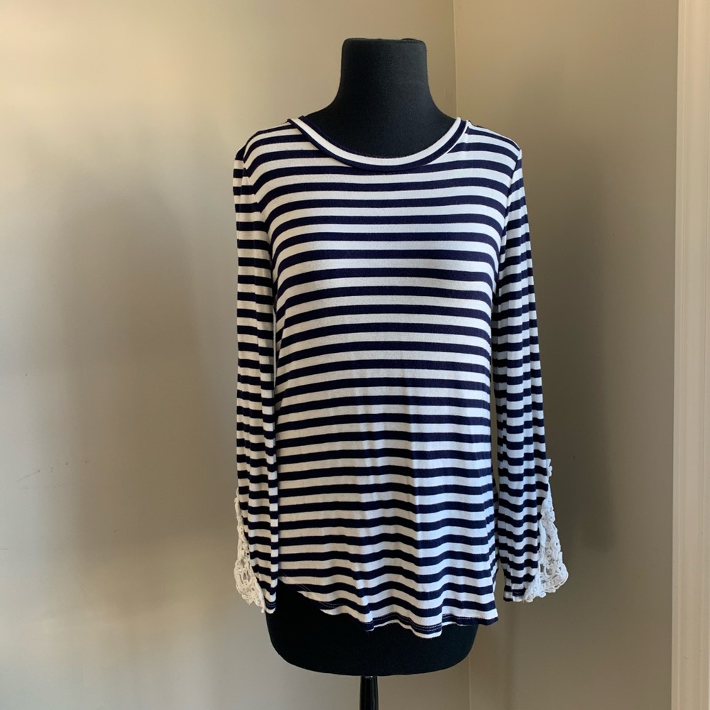 e. Luna Striped Top with Crochet detail Size S
